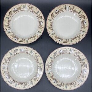 VTG GINGER CREEK Northwoods Moose Cabin Stoneware Soup Salad Bowls - 4 EUC
